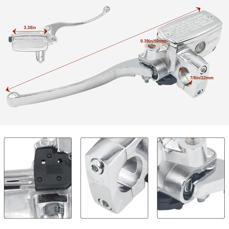 Triumilynn 7/8"" 22mm Brake Clutch Master Cylinder Replacement for Hon-da Ya-ma-ha Su-zu-ki Kawa-saki Motorcycle, 7/8 Inch Brake Master Cylinder Lever (Left & Right), Silver - Image 2